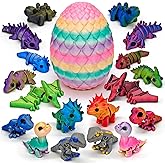 CHolic 18 pcs 3D Printed Dinosaur Animals Set with Egg, Animals 3D Printed Toys Cute Articulated Flexible Figurines Fidget Toys for Party Favors Birthday Gifts Desk Pets Christmas Decor