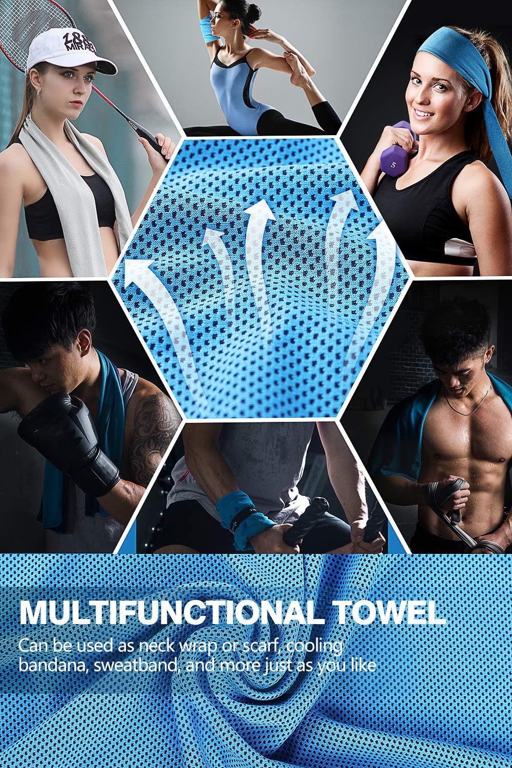 FITROM Cooling Towel, Cooling Towel for Neck 5 Packs, Instant Cool Towel Sport Cooling Neck Wraps for Summer, Soft Breathable Chilly Towel for Yoga, Running, Gym, Workout, Camping, Fitness: Home & Kitchen