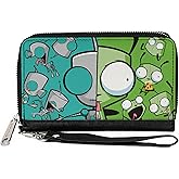 Nickelodeon Wallet, Zip Around, Invader Zim Gir Split Close Up and Poses Blue Green, Vegan Leather