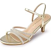 Allegra K Women's Ankle Strap Rhinestone Kitten Heel Sandals