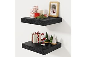 Fun Memories 12 Inch Floating Shelf, Rustic Wood Wall Shelves for Wall Decor & Storage, 12 x 12 Floating Shelf for Living Room, Bathroom, Bedroom, Black, Set of 2