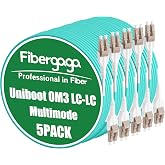 Fibergaga&reg;OM3 LC to LC Fiber Patch Cable Multimode 1M(3ft), 5Pack | Uniboot, Fiber Optic Cable, Jumper Optical Cord, Multi-Mode Duplex, 10GB,,50/125&mu;m, LSZH Jacket