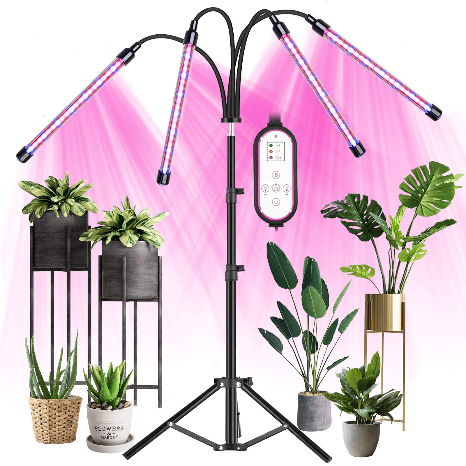 Plant Grow Lights with Stand for Indoor Plants, 80 Leds Plant Light Full Spectrum 4 Head Plant Light Grow Lamp Adjustable 40-160CM,Timing 4/8/12H, 3 Switch Modes, 9 Brightness Settings for Seedling