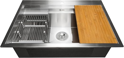 Akdy Drop In Top Mount Kitchen Sink Deluxe Single Bowl Handmade