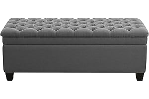 WUTUTUEE 51" Fabric Storage Ottoman Bench, Upholstered Rectangle End of Bed Storage Ottoman Tufted Living Room Bedroom Bench with Safety Hinge, Solid Wood Legs, Loads 500 lb(Dark Grey)