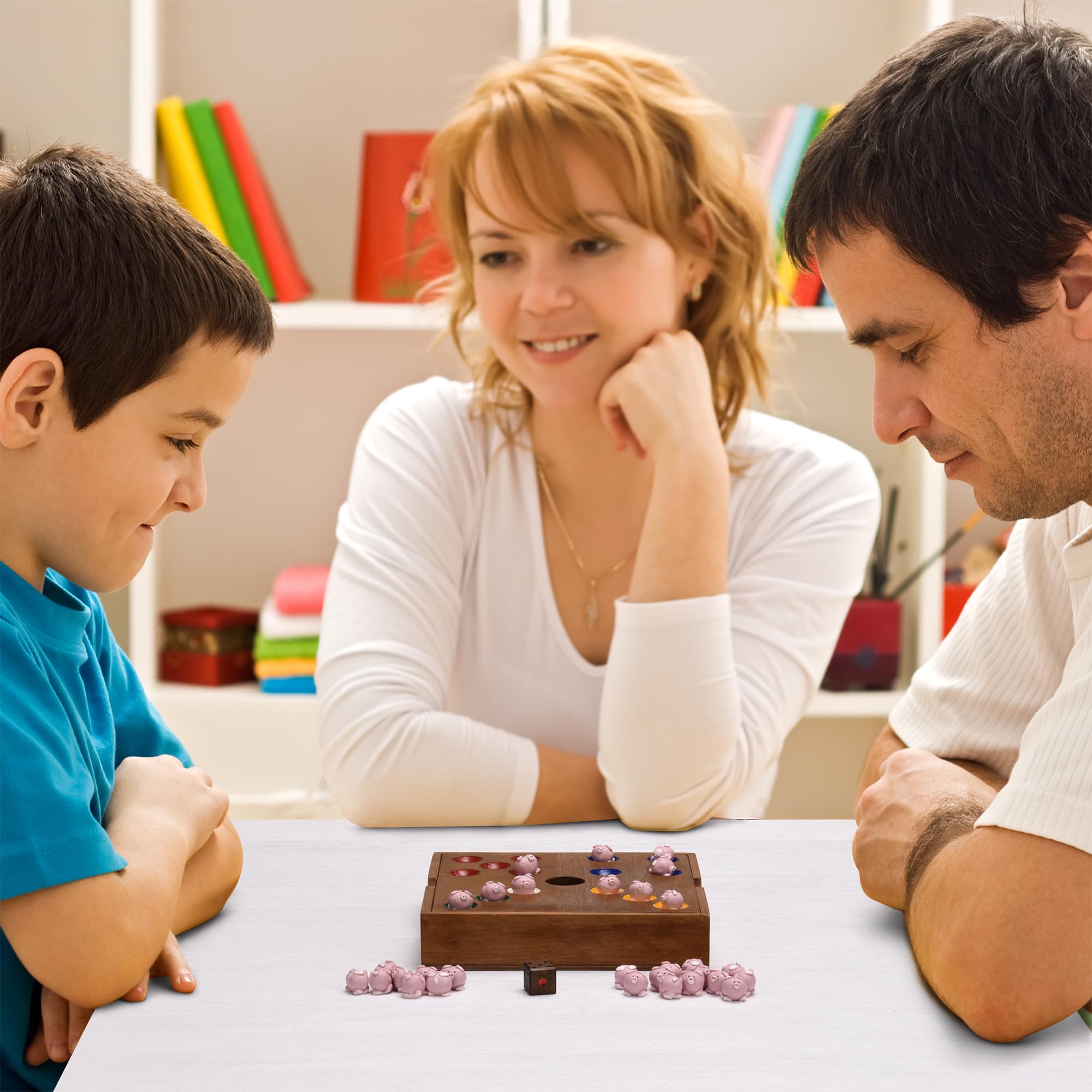 ideen.kollektiv Ferkelrennen - Brettspiel Würfelspiel Wutz Kooperationsspiel aus Holz Familienspiel Teambuilding Warmup-Spiel Borstenviehspiel 6