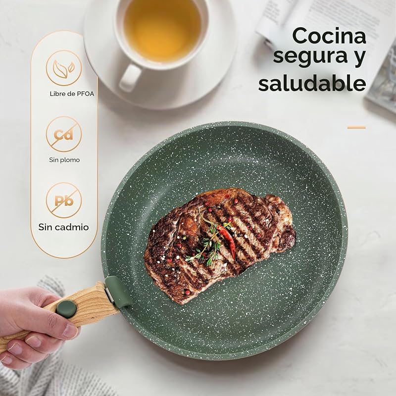 Juego de Sartenes Antiadherente 10 piezas con Mango Desmontable Verde