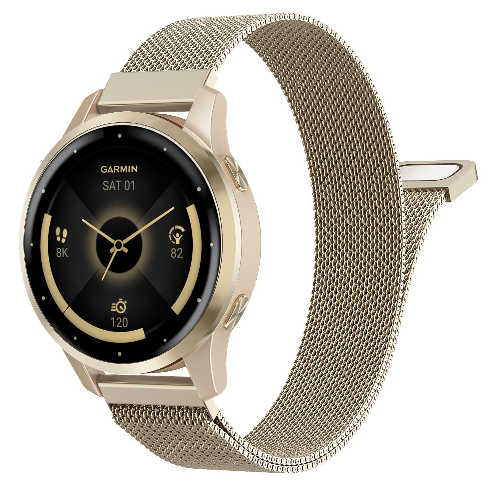 Astorgos 18mm Metal Watch Band Compatible with Garmin Venu 4 41mm/3S/2S; Forerunner 265S/255S; Vivoactive 4S/Vivomove 3S, Mesh Stainless Steel Replacement Strap Magnetic Clasp Wristband,Champagne Gold