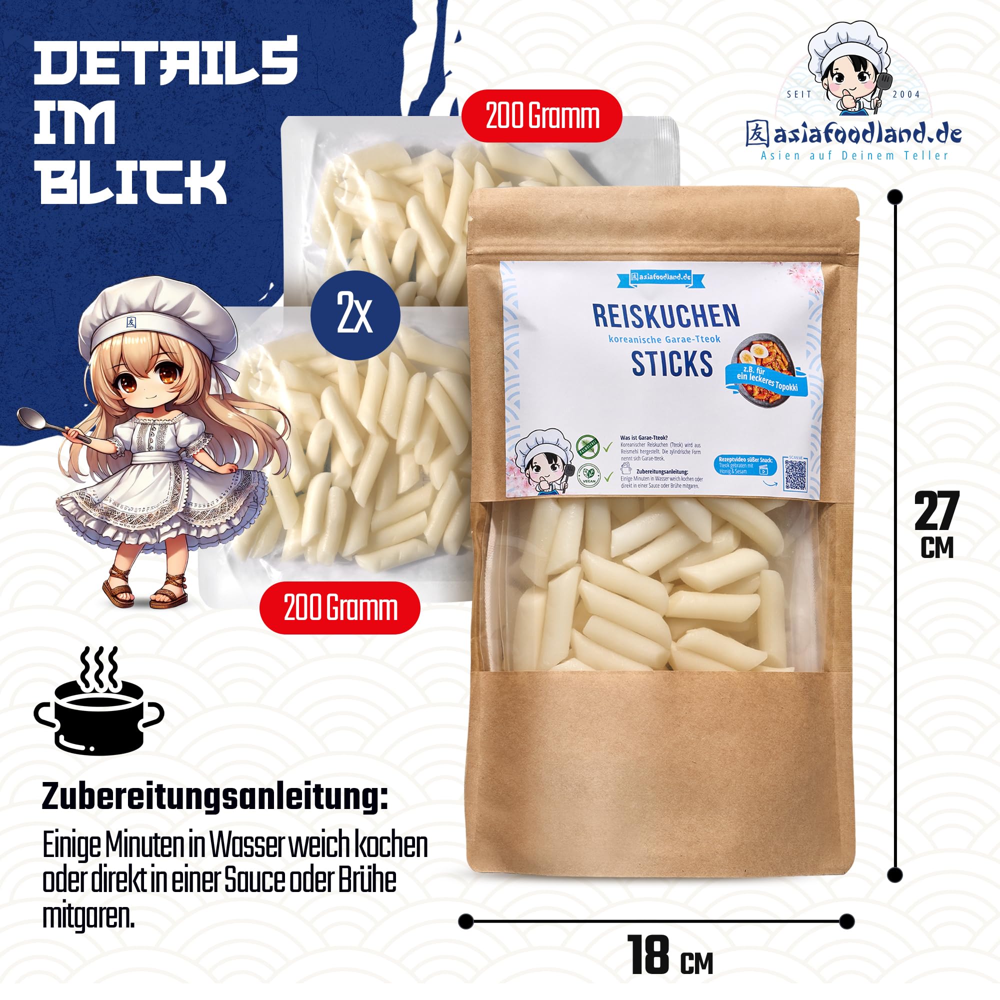 asiafoodland - Reiskuchen natur - Reis Sticks - Rice Cake - Reisnudeln - für z.B. Tteok-bokki/Topokki, 1er Pack (1 x 400g) 7
