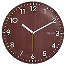 DecoMates Non-Ticking Silent Wall Clock, Dome Wooden, Brown