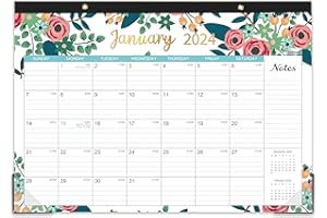 PLANRAGE 2024 Desk Calendar - 12 Monthly Desk/Wall Calendar 2-in-1, January 2024 - December 2024, 16.8" x 12", Thick Paper with Corner Protectors, Large Ruled Blocks - Floral