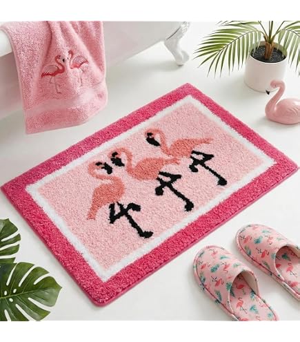 Amazon.com: MERCHR Pink Bathroom Rugs Cute Flamingo Modern Art