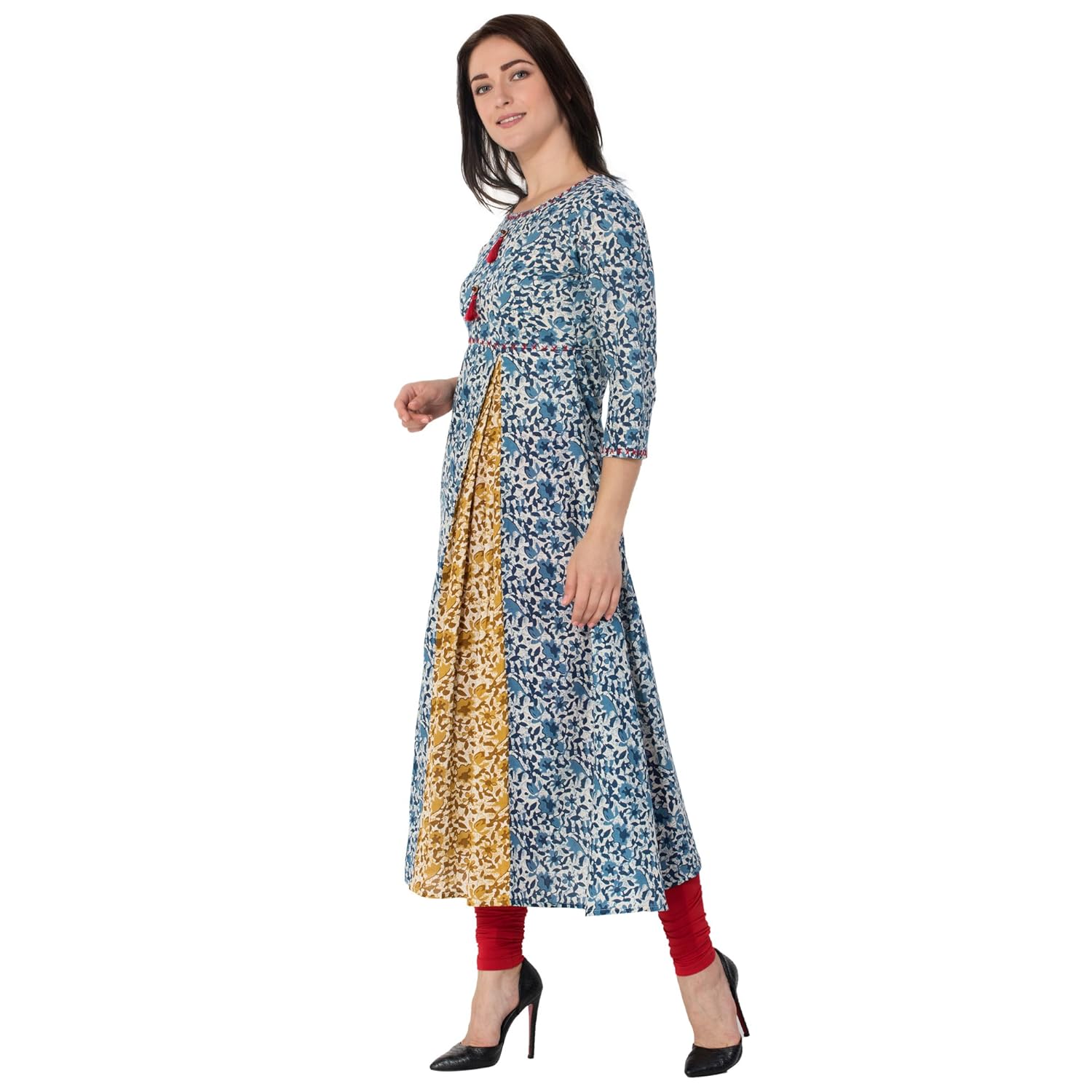 gulmohar jaipur women's cotton jaipur round neck a-line kurti