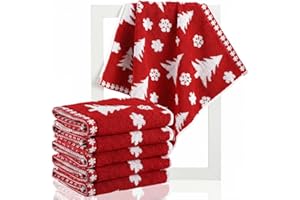 Remagr 6 Pcs Christmas Washcloths Cotton Wash Cloths 13 X 13 Winter Xmas Kitchen Small Face Towels Absorbent Soft Bath Towels for Christmas Holiday Party Decor(Red,Xmas Tree)