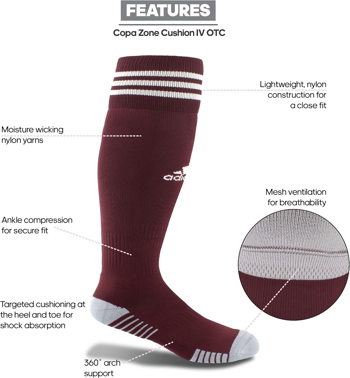 adidas Unisex Adult Copa Zone Cushion IV Soccer Socks (1-Pack): Clothing