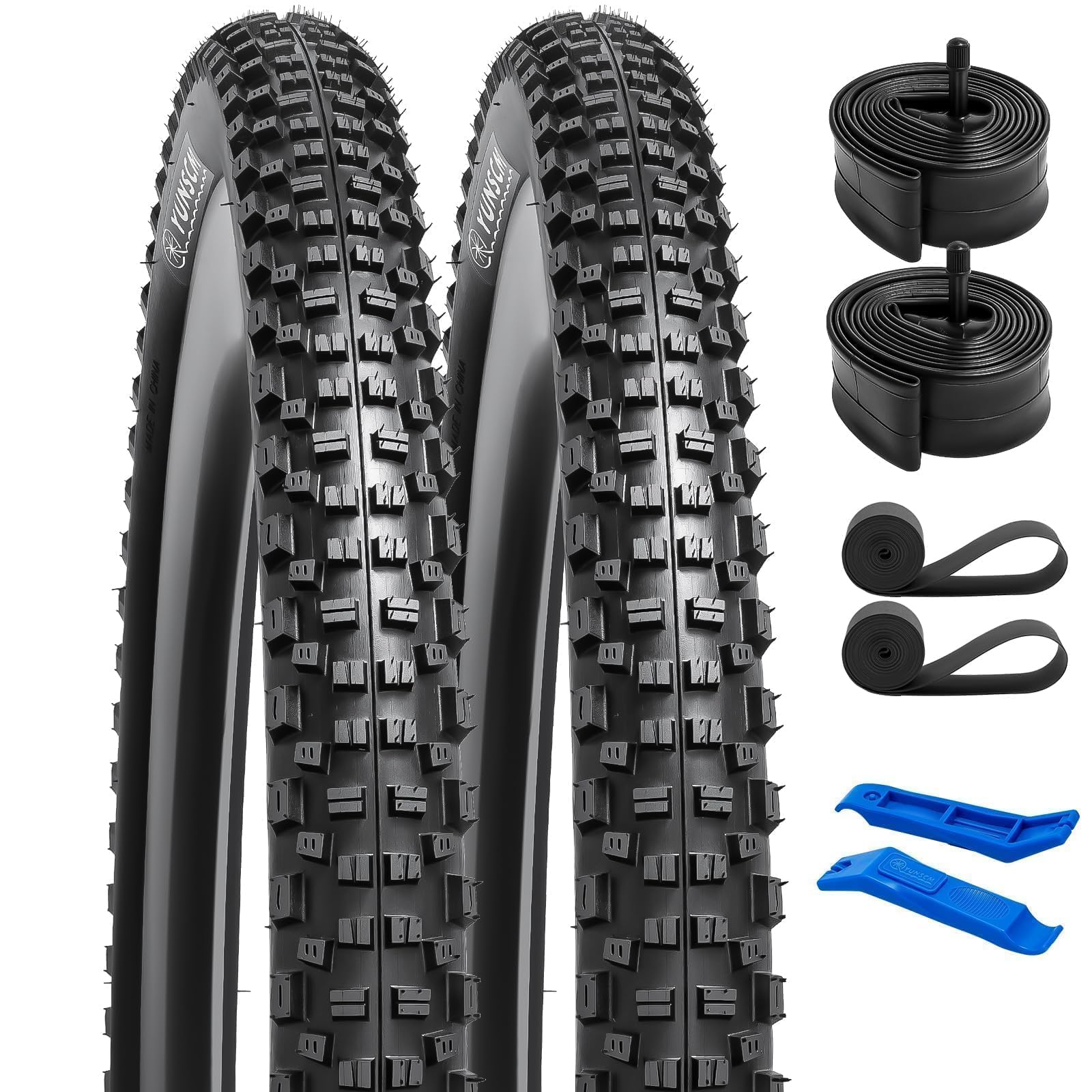 YunSCM 2PCS 120TPI 27.5 Bike Tyres 27.5x2.25 ETRTO 57-584 and 27.5 Bike Tubes AV32mm Valve Compatible with 27.5x2.20 27.5x2.25 27.5x2.35 27.5x2.40 MTB Mountain Bike Tires Tubes