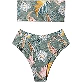 OMKAGI Women Bandeau Bikini Swimsuits Cheeky Off Shoulder Bathing Suit