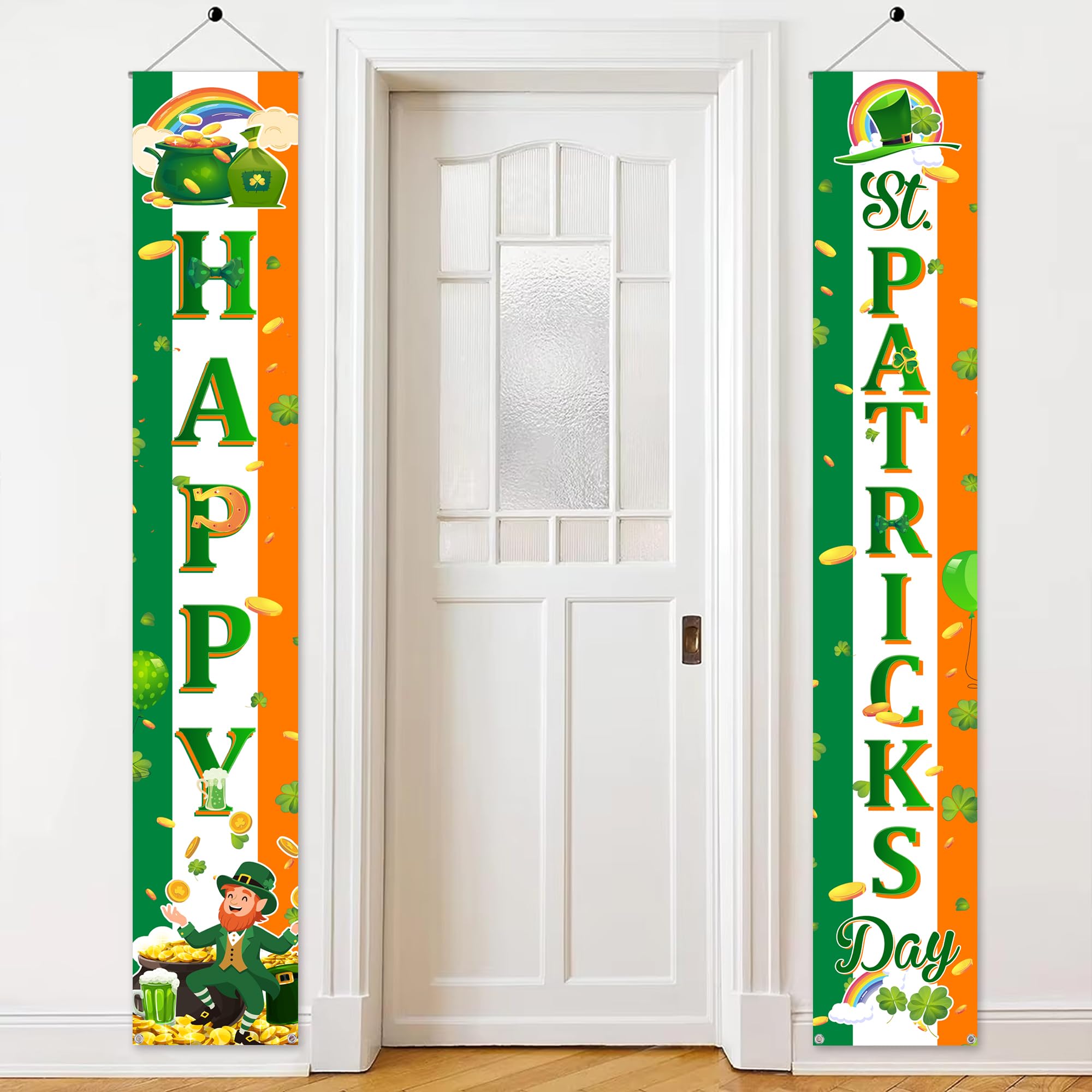 St Patricks Day Banner Decorations - 2Pcs Lucky Happy St Patrick’s Door Banner Irish Theme Decoration, 5.9x0.98ft Porch Sign for St. Patrick’s Party Decor