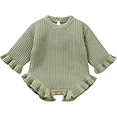 Opewod Baby Girl Knit Sweater Romper Newborn Ruffle Long Sleeve Sweater Crew Neck Pullove Warm Fall Winter Clothes Outfit