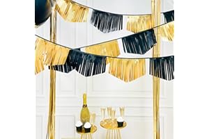 Black and Gold Tassel Banner Double Sided Metallic Fabric Pennant Bunting Flag Garland for Graduation Anniversary Bachelorett