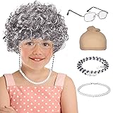 FAYBOX Old Lady Wig, Granny Costume Wig with Hair