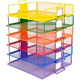Lingvee 6 Pack Stackable Paper Tray Classroom, Rainbow | Metal Paper Letter Tray Turn Organizer for Teacher File Storage Desk Organizer Storage, 12.75 x 12.55 x 11.35 Inch