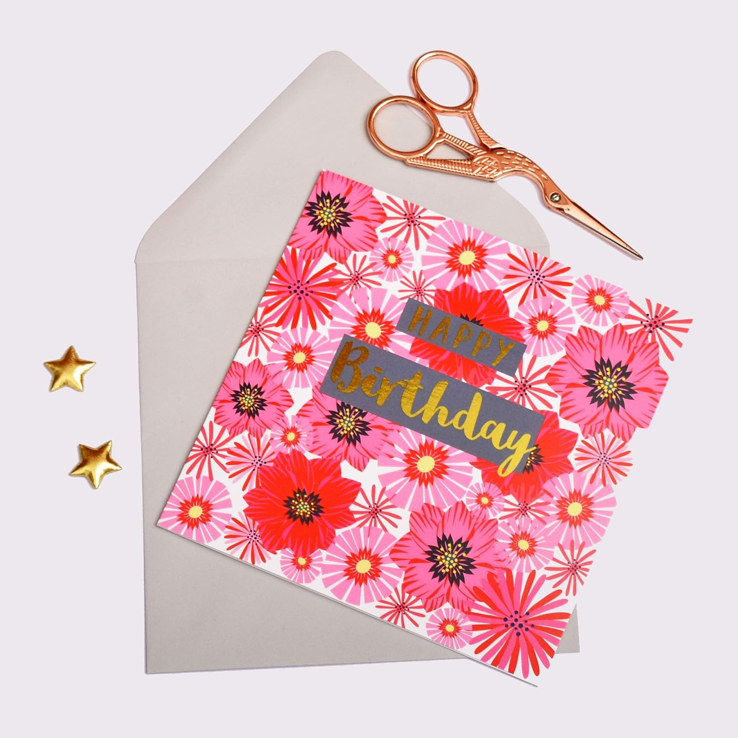 Claire Giles Greeting Cards, Happy Birthday Card, Flowers Design, Greeting Card with Text Foiled in Shiny Gold - Image 3
