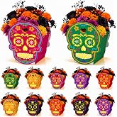 Glenmal 12pcs Dia De Los Muertos Decoration Sugar Skull Box Day of The Dead | Sugar Skull Table Centerpiece Dia De Los Muertos Altar Ofrenda Decor Skull Skeleton Paper Boxes for Halloween Fall Party