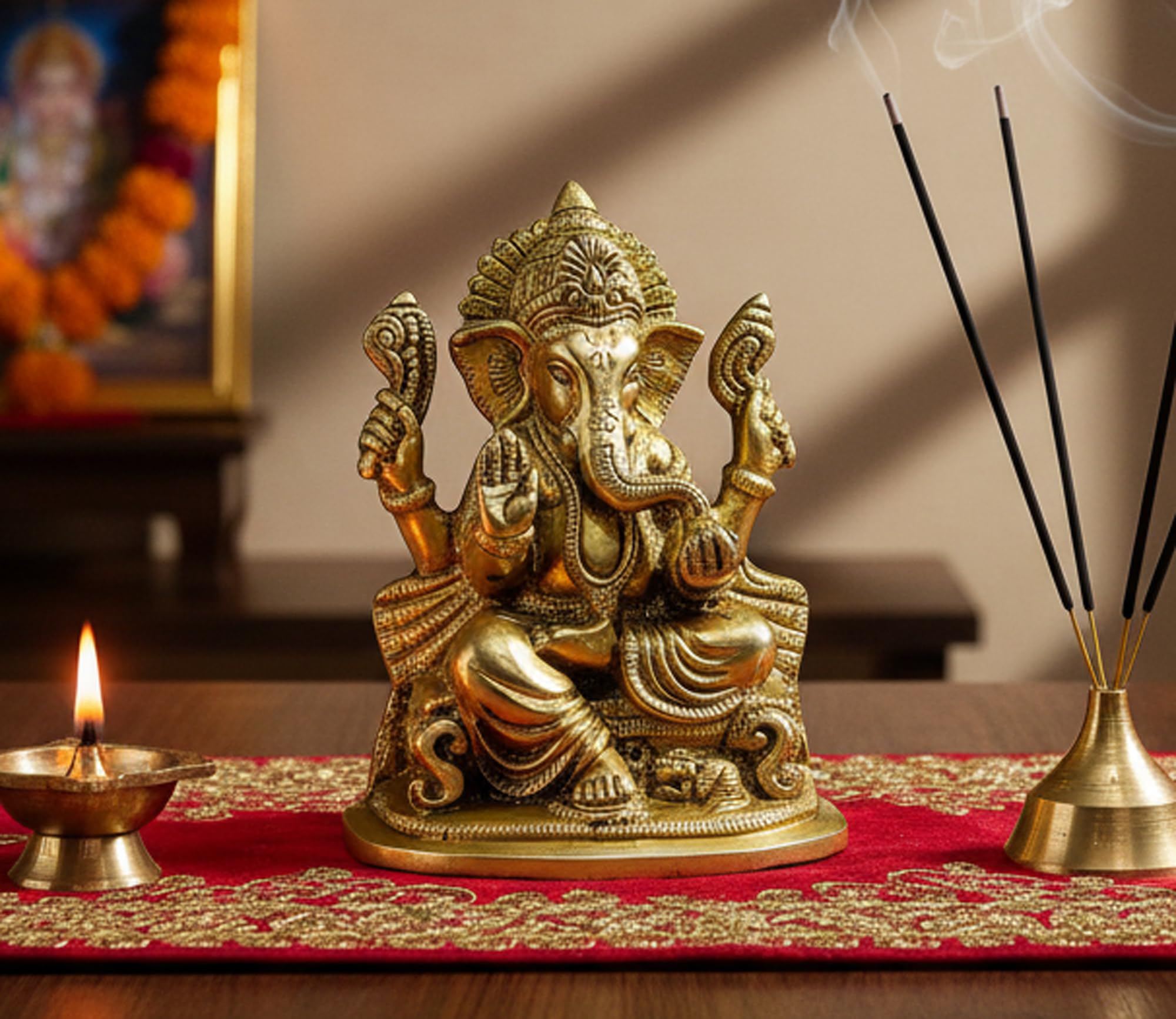 ESPLANADE 5" Ganesha Brass Showpiece | Home Decor | Ganpati Ganapati Murti Idol (Sitting)