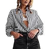 Womens Striped Oversized Button Down Shirts Long Sleeve Collared Blouses Shackets for Women 2025