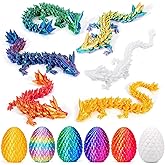 6 Pcs 3D Printed Dragon Eggs with Dragon Inside, Mini Dragon Egg Fidget Toy 3D Articulated Crystal Dragon Eggs, Easter Basket Stuffers 3D Printed Easter Eggs Animals Toy Set (Multicolor-6pcs)