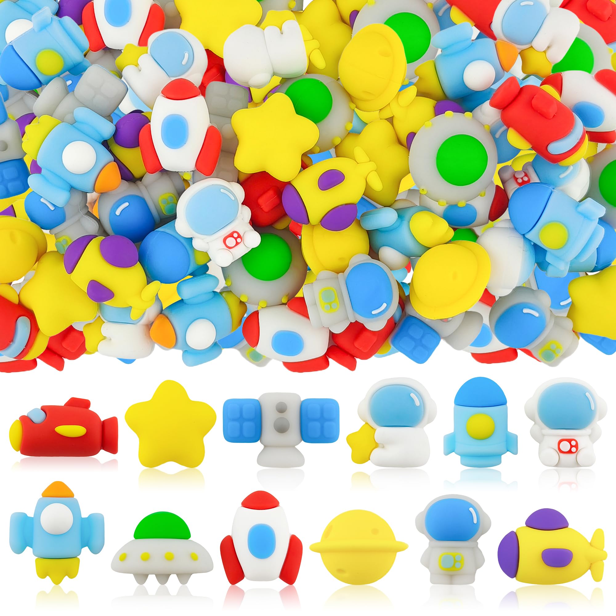 Photo 1 of 24 pcs Mini Space Erasers for Kids Desk Pet, Cute 3D Aviation Pencil Erasers for Kids Classroom Prizes, Class Treasure Box,Game Rewards,Party Favors, Non Removable