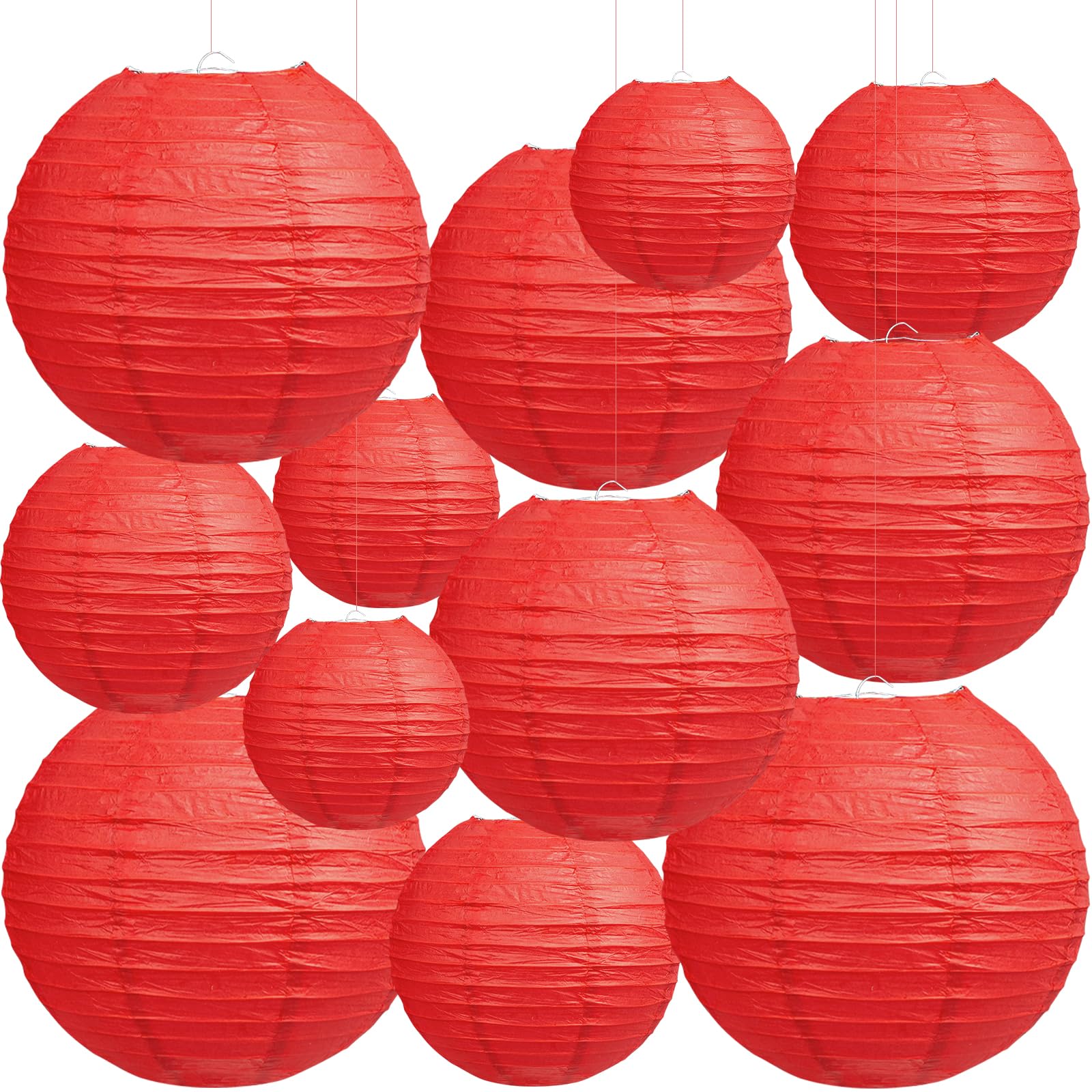 Photo 1 of 12Pcs Round Paper Lanterns Assorted Sizes (6" 8" 10" 12") for Lunar New Year 2026, Chinese New Year Decorations, Wedding Birthday Home Decor, Hanging Chinese Japanese Paper Lantern Lamps (Red)