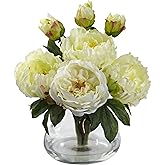 Nearly Natural 1400-WH Peony and Rose with Vase, White