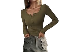PRETTYGARDEN Women's 2026 Spring Fall Long Sleeve Henley T Shirts Button Ribbed Knit Slim Fit Casual Basic Tops Blouse