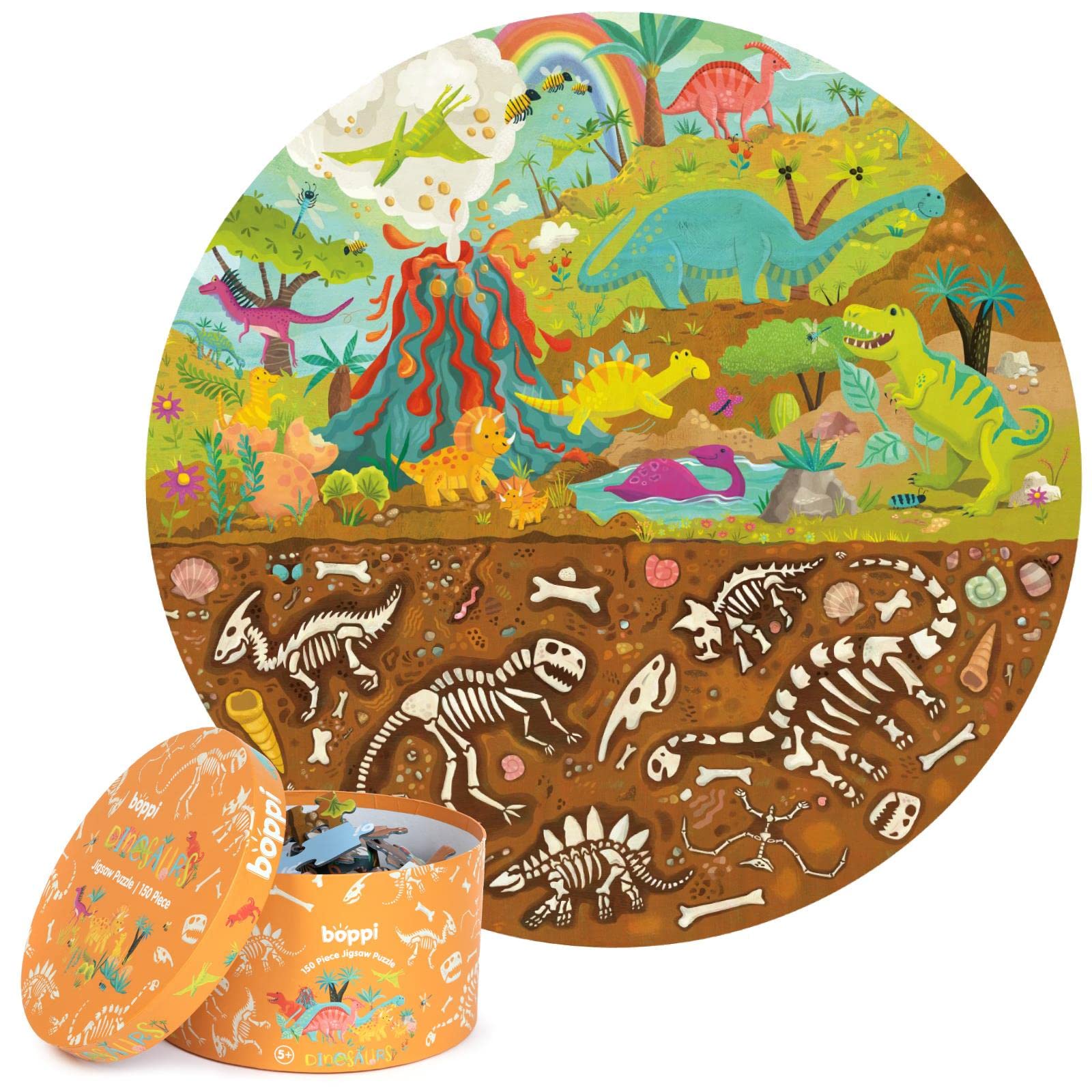 Dinosaur Puzzle Jigsaws for Kids Jigsaw Puzzles age 5-8 year olds - 100% Recycled Card Board 150 Piece Jigsaw Puzzle with Dinosaur Fossils for Kids by boppi - Toys for Girls Toys for boys