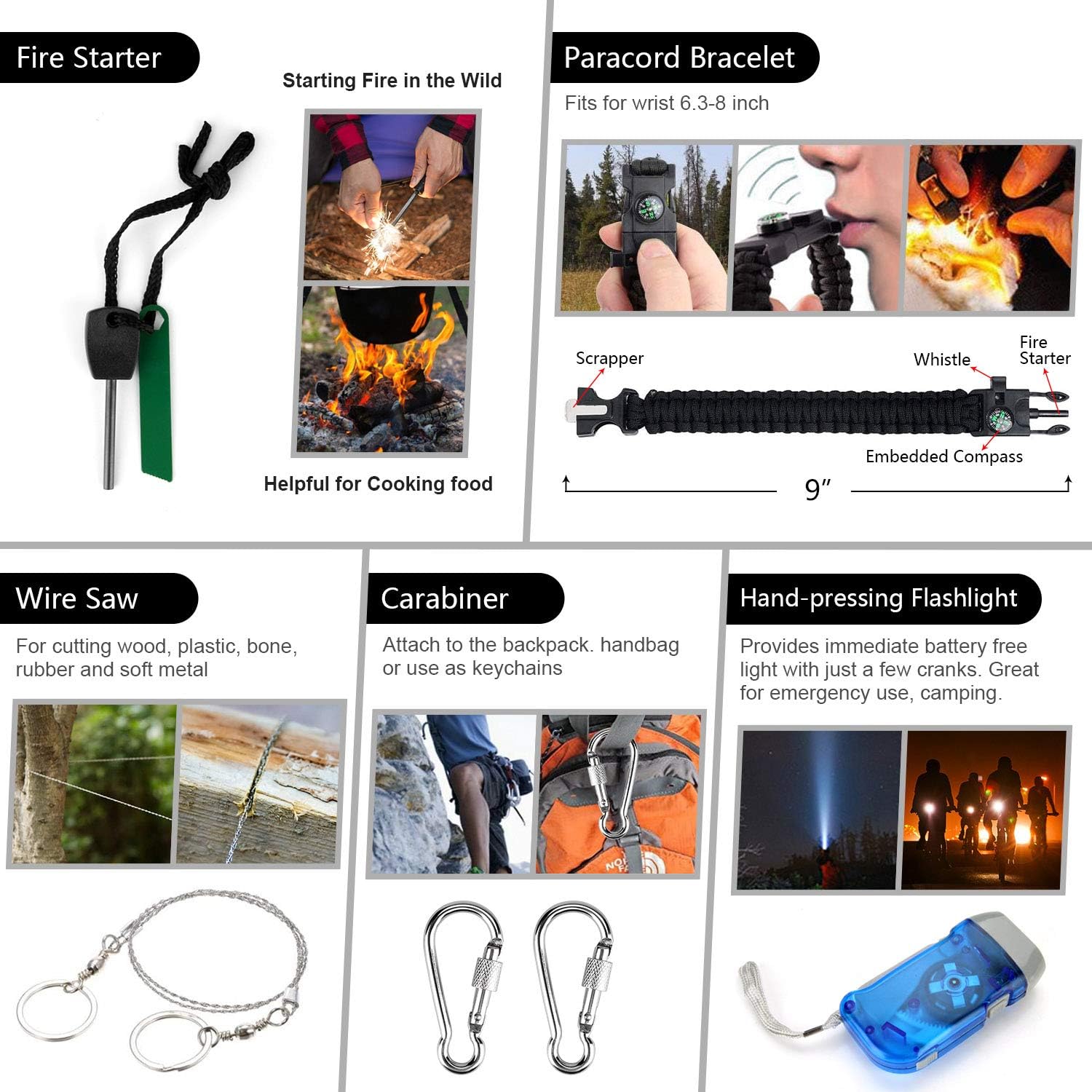 Emergency Survival Kit, 151 Pcs Survival Gear First Aid Kit, Outdoor Trauma Bag with Tactical Flashlight Knife Pliers Pen Blanket Bracelets Compass for Camping Earthquake or Adventures: Health & Personal Care