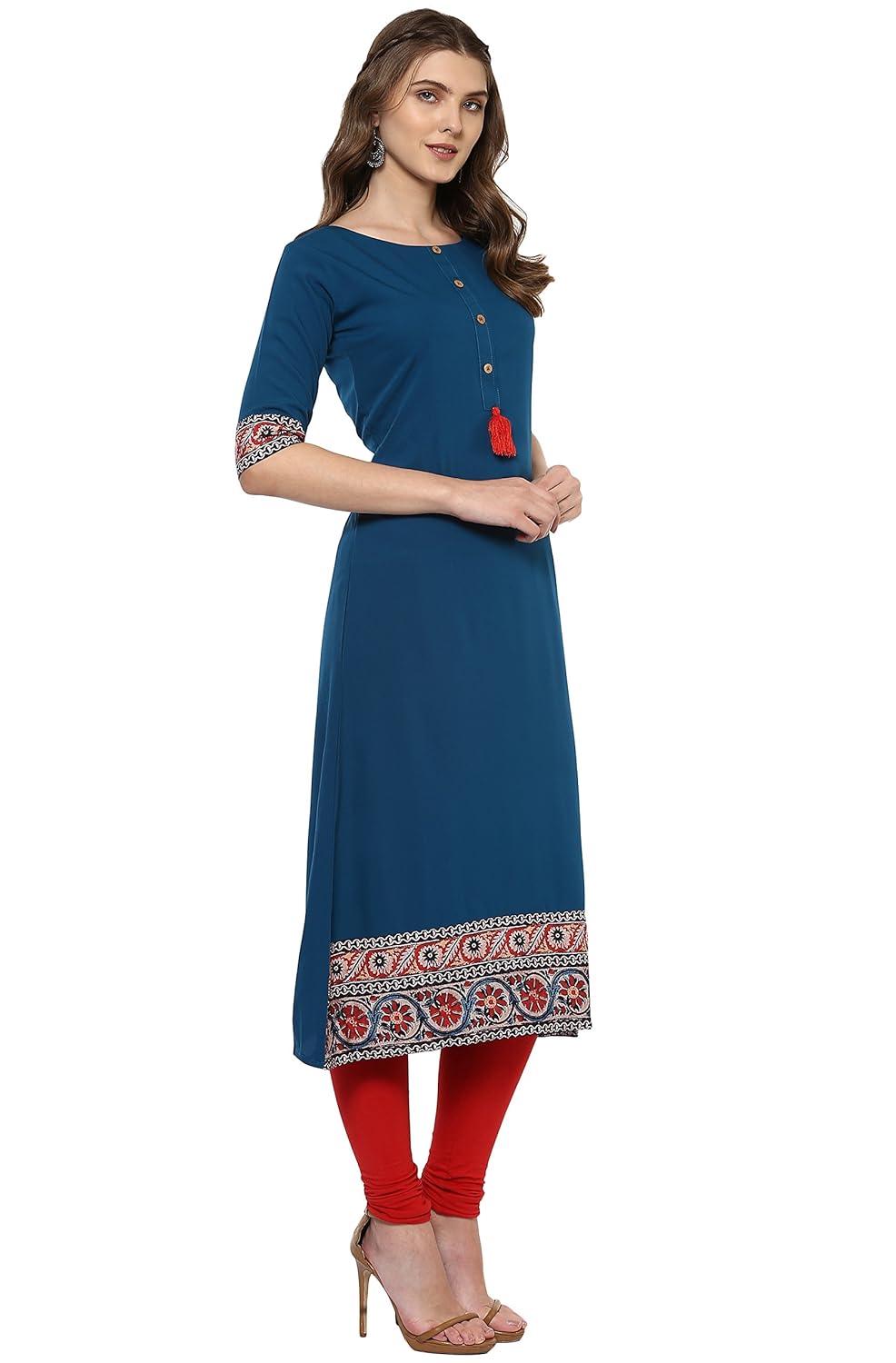 janasya women's polyester crepe a-line kurta