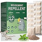Extra Strength Rodent Repellent Pouches - 12 Pack Peppermint Oil Mouse Repellent - Natural Pest Control Indoor & Outdoor, Mice Deterrent for RV, House,Basement,Garden,Keep Rat Away from Car Engine.