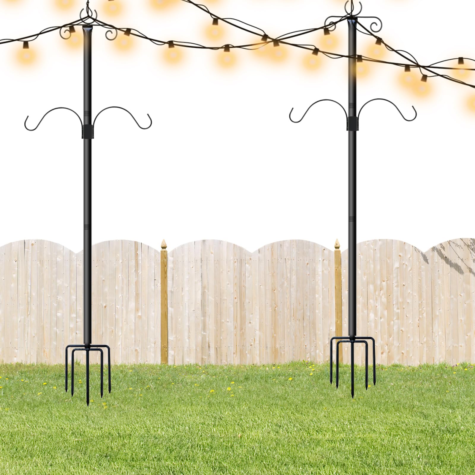 XQZMD Outdoor String Lights Pole, 2 Pack Festoon Poles for Hanging Christmas Lights, LED String, Lanterns, 2.4M Outside Light Poles for Garden, Wedding, Party, Patio