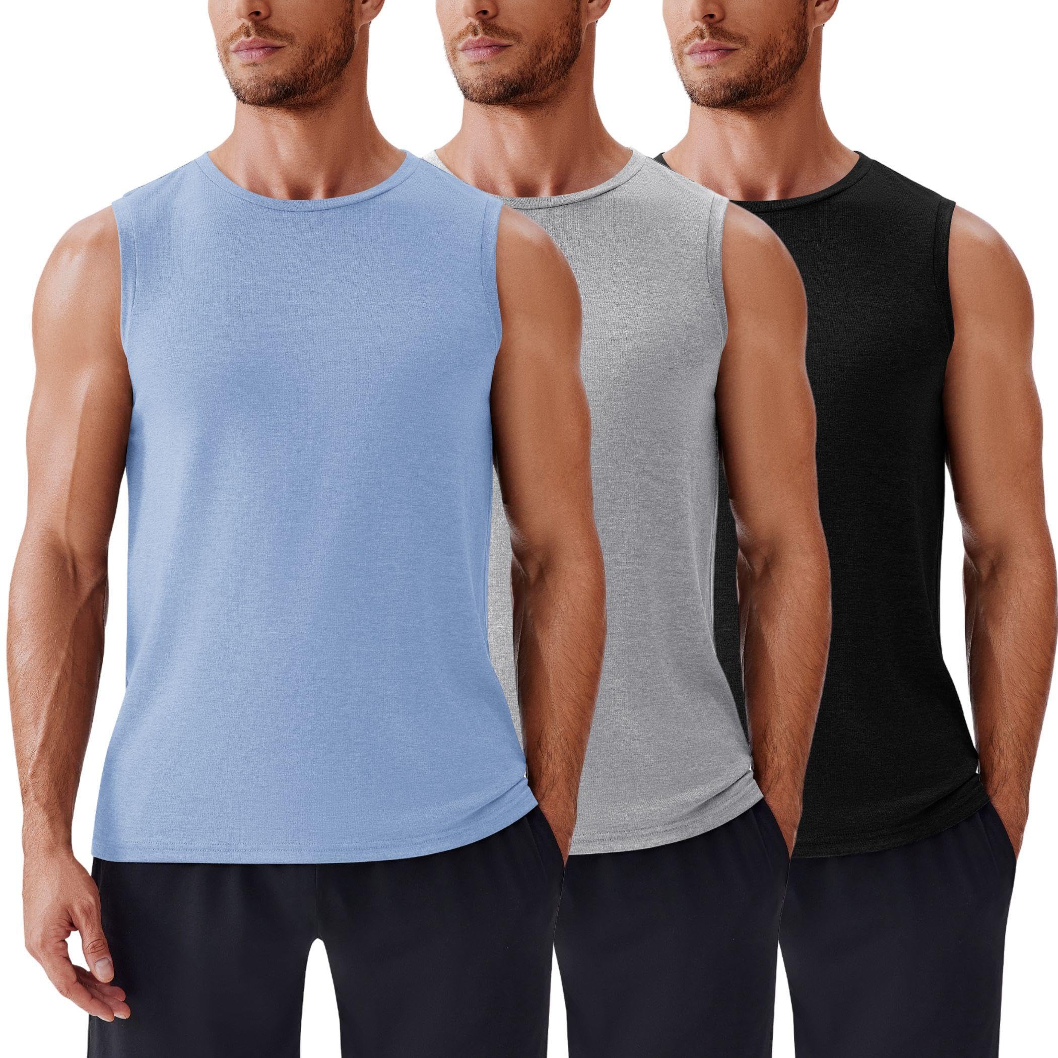 PINSPARK Men's 3 Pack Workout Tank Tops Gym Sleeveless Shirts Quick Dry Training Muscle Shirts for Men