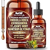NUQIIT 17in1 Rhodiola Rosea Liquid Drops Tincture w/Ashwagandha Magnesium, L-Theanine. Ultra Rhodiola Cortisol Supplement, Rhodiola Root for Mood, Energy - 1 FL Oz - 60 Day Supply