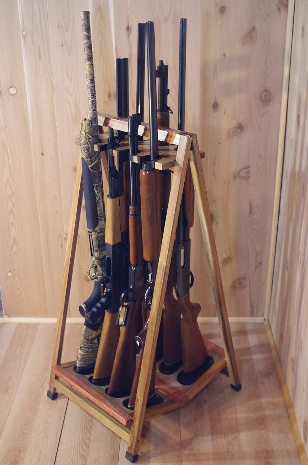 Old Cedar Outfitters Lacquered Wood 8 Capacity Folding Rifle and Gun Rack, Distressed Wood (GRTFL-008): Sports & Outdoors