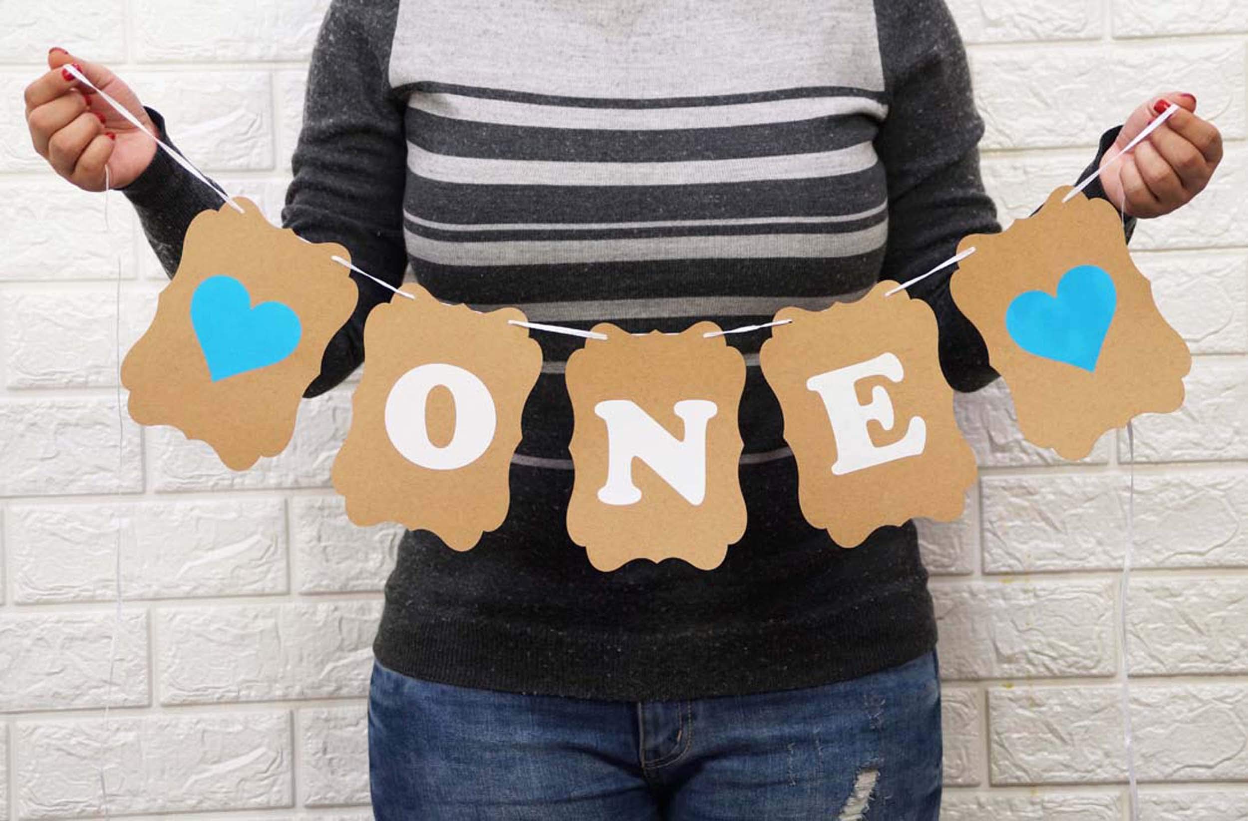 Inkdotpot Pre-Assembled Rustic Kraft Bunting Flags Birthday Bunting Wall Decor One Birthday Banner DIY Party Supplies