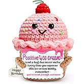 MLZTINGR Happy Birthday Gift for Women – Handmade Crochet Ice Cream Plush, Cute Knitted Present for Mom, Daughter & Girlfriend – Positive Decorative Gift for Christmas or Home Décor