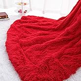 HOMORE Soft Fluffy Blanket Fuzzy Sherpa Plush Cozy Faux Fur Throw Blankets for Bed Couch Sofa Chair Decorative, 50''x60'' Red