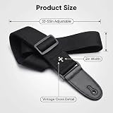 CAIHONG Guitar Strap Black Cotton Woven Style Adjustable End Leather Vintage view 4