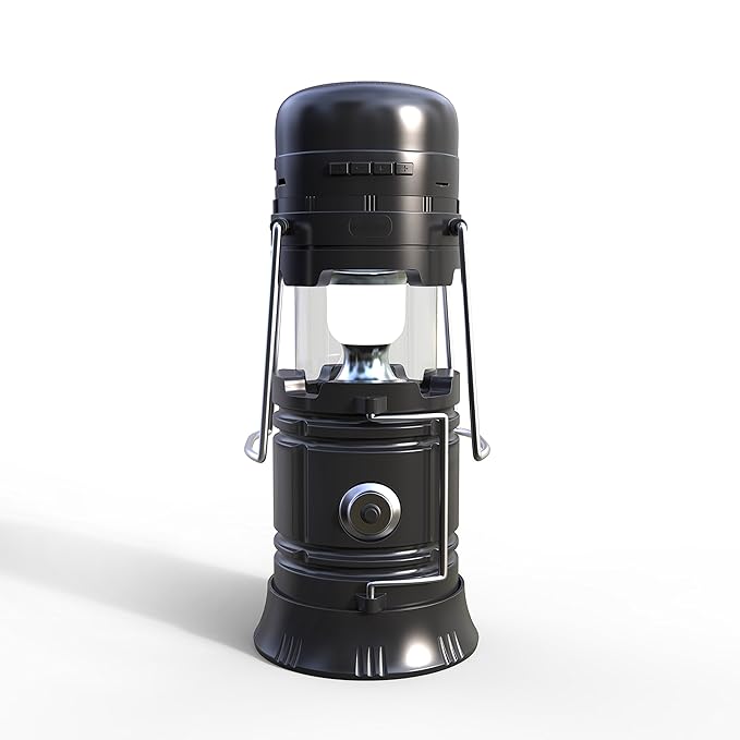 Solar Camping Lantern with Bluetooth Speaker USB Power Bank FM Radio Call ReminderBlack Amazon