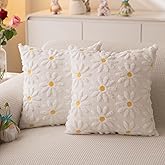 JXZYGMD Spring Summer Pillow Covers 18x18 inch Set of 2 White Daisy Flower Outdoor Farmhouse Soft Plush Throw Pillows for Sofa Holiday Spring Summer Home Decor