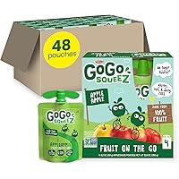 GoGo squeeZ Fruit on the Go, Apple Apple, 3.2 oz (Pack of 48), Unsweetened Fruit Snacks for Kids, Gluten Free, Nut Free and D